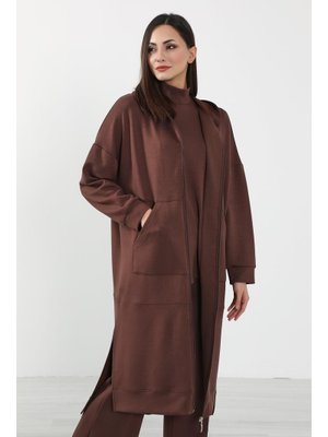 Kahverengi Fermuarlı Uzun Tunik,sw