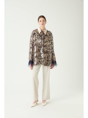 Lacivert Milana Tüylü Jakar Ceket