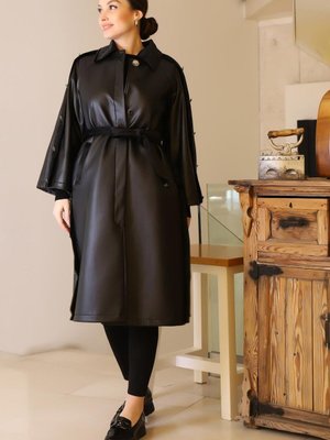 Siyah Gömlek Yaka Düğmeli Kaban