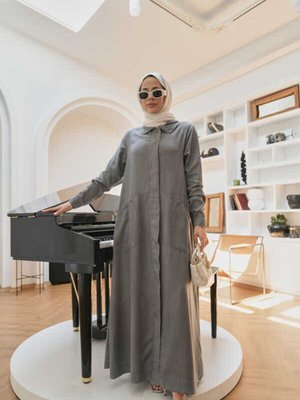 Düğmeli Ferace Gri