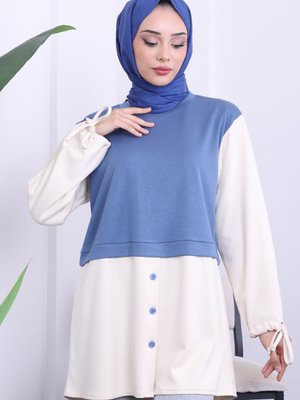 İndigo Kol Bağlamalı Tunik İndigo Kol Bağlamalı Tunik