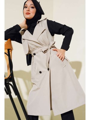 Bej Kruvaze Yaka Trençkot Yelek Bej Kruvaze Yaka Trençkot Yelek