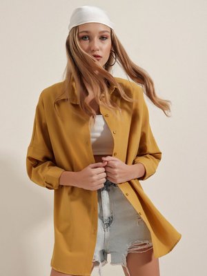 Hardal Oversize Uzun Basic Gömlek Hardal Oversize Uzun Basic Gömlek