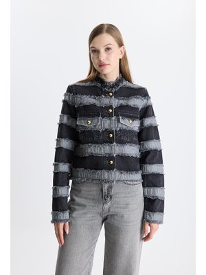 Siyah Belina Dikiş Detay Gold Düğmeli Kot Ceket