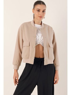 Bej Çift Cepli Bomber Ceket