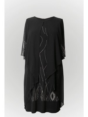 Siyah Taş Baskı Detaylı Abiye