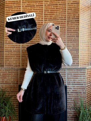 Siyah Peluş Yelek Kemer Hediyeli Siyah Peluş Yelek Kemer Hediyeli