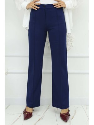 Lacivert Düğmeli Palazzo Pantolon
