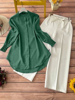 Kol Manşeti Drapeli Oval Kesim Gömlek Kol Manşeti Drapeli Oval Kesim Gömlek