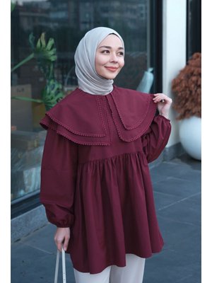 Bordo Çift Yaka Gupurlu Gömlek