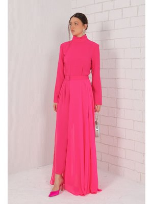 Fuşya Şifon Detaylı Tulum