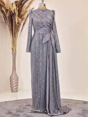 Gri Bergüzar Abiye Elbise Gri Bergüzar Abiye Elbise