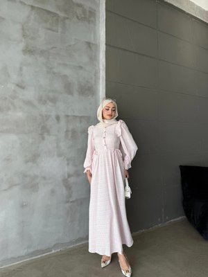 Pudra Gofre Fırfırlı Elbiise