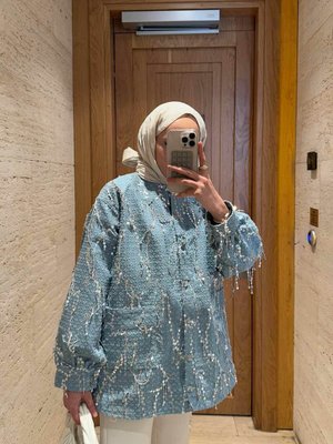 Mavi Payetli Kot Ceket