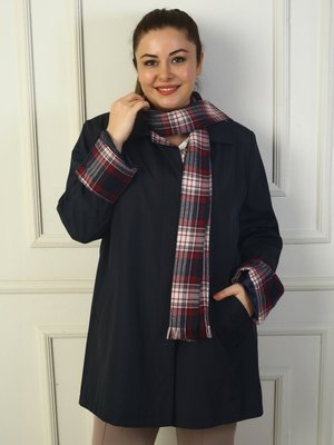 Lacivert Önü Gizli Düğmeli Cepli Kruvaze Yaka Trençkot Kaban