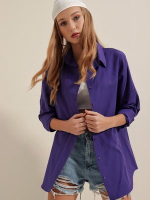 Mor Oversize Uzun Basic Gömlek Mor Oversize Uzun Basic Gömlek