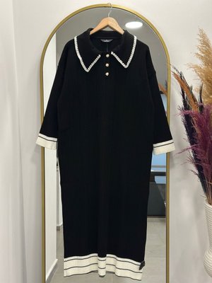 Alisa Bebe Yaka Üç Düğmeli Triko Elbise Siyah Alisa Bebe Yaka Üç Düğmeli Triko Elbise Siyah