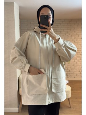 Taş Rengi Büyük Cepli Kısa Kap Taş Rengi Büyük Cepli Kısa Kap