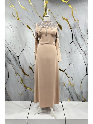 Camel Alin Krep Abiye Elbise Camel Alin Krep Abiye Elbise