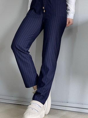 Çizgi Desenli Lastikli Pantolon Lacivert Çizgi Desenli Lastikli Pantolon Lacivert