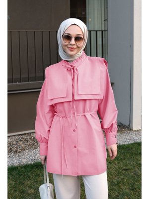 Pembe Çift Yaka Detaylı Gömlek