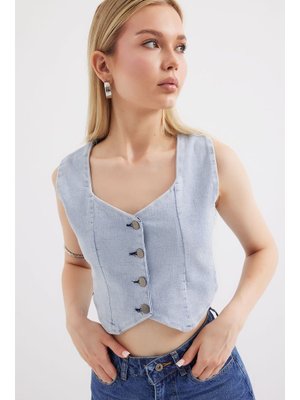 Mavi Crop Kot Yelek Mavi Crop Kot Yelek