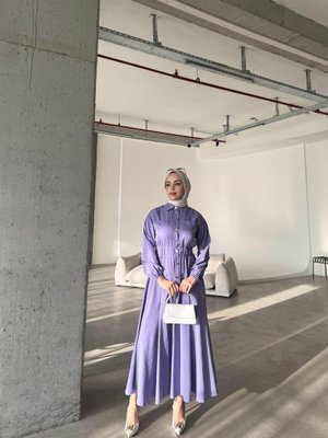 Lila Çıtçıtlı Elbise