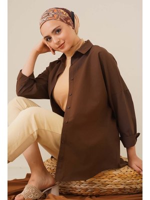 Kahverengi Oversize Basic Gömlek Kahverengi Oversize Basic Gömlek