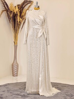 Krem Bergüzar Abiye Elbise Krem Bergüzar Abiye Elbise