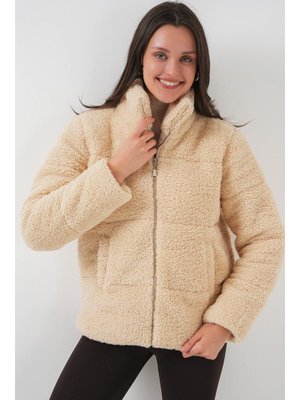 Krem Astarlı Peluş Mont Krem Astarlı Peluş Mont