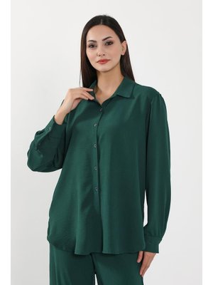 Koyu Yeşil Salaş Ve Şık Rahat Kesim Uzun Kollu Aerobin Gömlek,gm