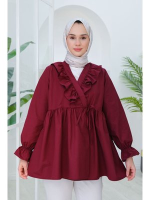 Bordo Yan Baglamalı Fırfır Detay