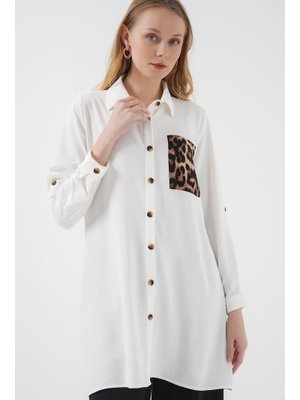 Beyaz Cep Detaylı Gömlek Tunik Beyaz Cep Detaylı Gömlek Tunik
