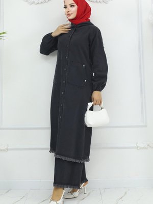 Füme Püskül Detaylı Kot Takım Füme Püskül Detaylı Kot Takım