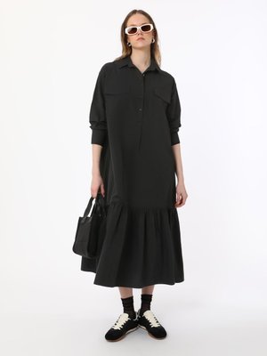 Siyah Cep Detaylı Poplin Elbise