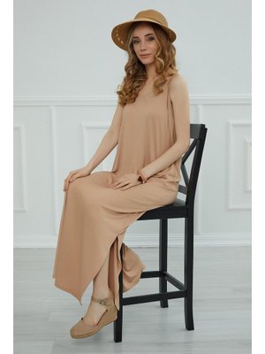 Sütlü Kahve Askılı Penye Elbise,elb