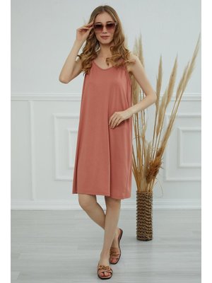 Somon Askılı Penye Kısa Elbise,elb