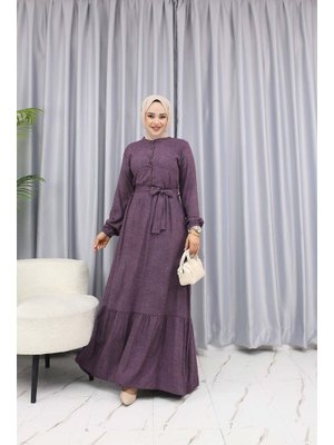 Lila Kırçıllı Belden Bağcıklı