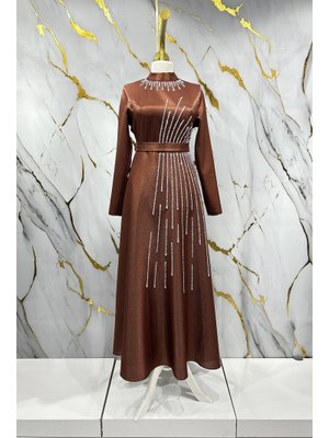 Loya Krep Saten Abiye Elbise Bakır Rengi