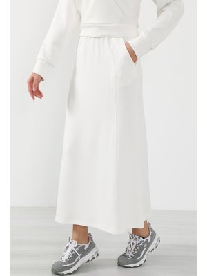 Ekru Lastikli Bel Cepli Rahat Etek,etk