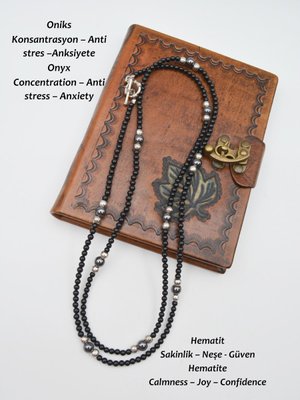 Siyah Oniks Hematit Taşlı Erkek Kolye