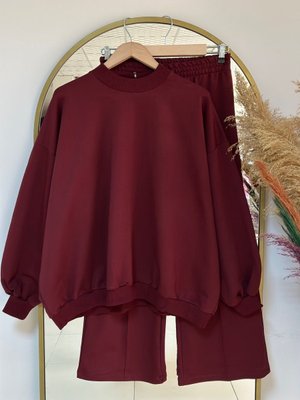Dilşah Bol Sweat İki İplik Pantolonlu Takım Bordo Dilşah Bol Sweat İki İplik Pantolonlu Takım Bordo