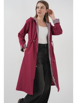 Y.bordo Beli Büzgülü Kapüşonlu Trençkot Y.bordo Beli Büzgülü Kapüşonlu Trençkot