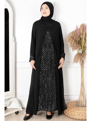 Siyah Pelerinli Payet Detaylı Abiye