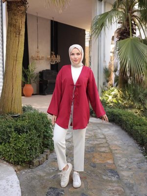 Bordo Önü Bağlamalı Kimono Tunik Bordo Önü Bağlamalı Kimono Tunik
