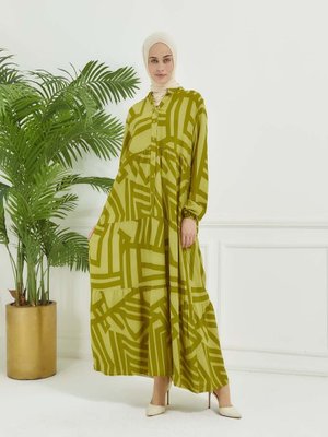 Hardal Geometrik Desen Elbise