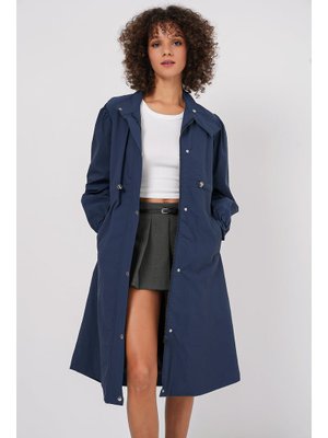 Lacivert Astarlı Uzun Trençkot Lacivert Astarlı Uzun Trençkot