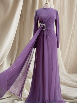 Lila Şifon Abiye Elbise