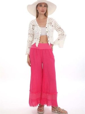 Pembe İtalyan Fisto Detaylı Keten Pantolon