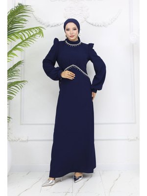 Lacivert Eva Krep Abiye Elbise